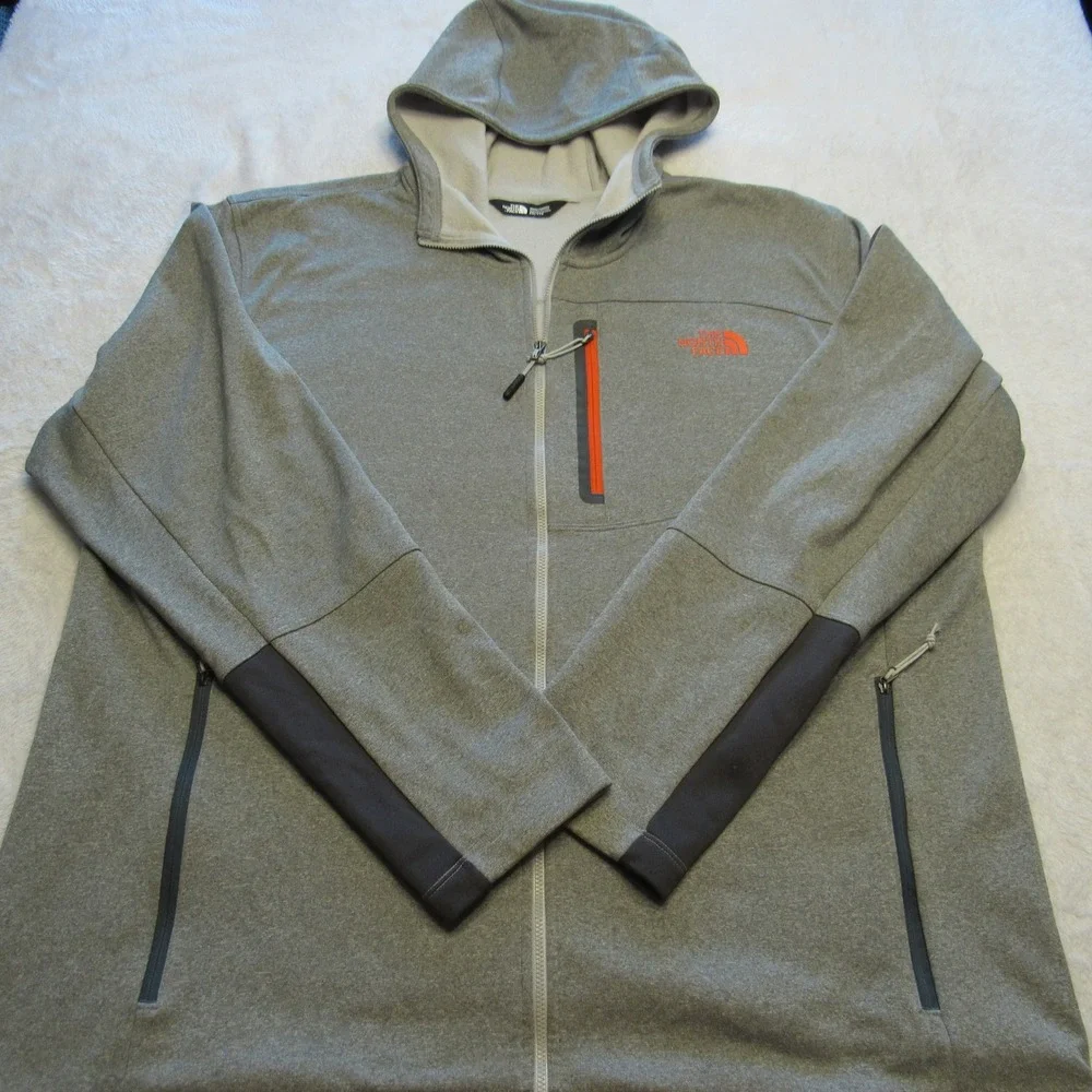 The North Face Full Zip Hoodie Mens XXL Gray Orange Logo Activewear